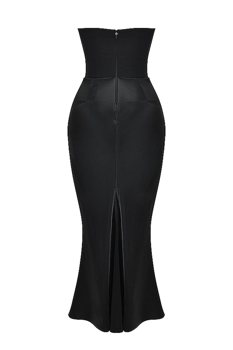 PERSEPHONE BLACK STRAPLESS CORSET MAXI DRESS - Black