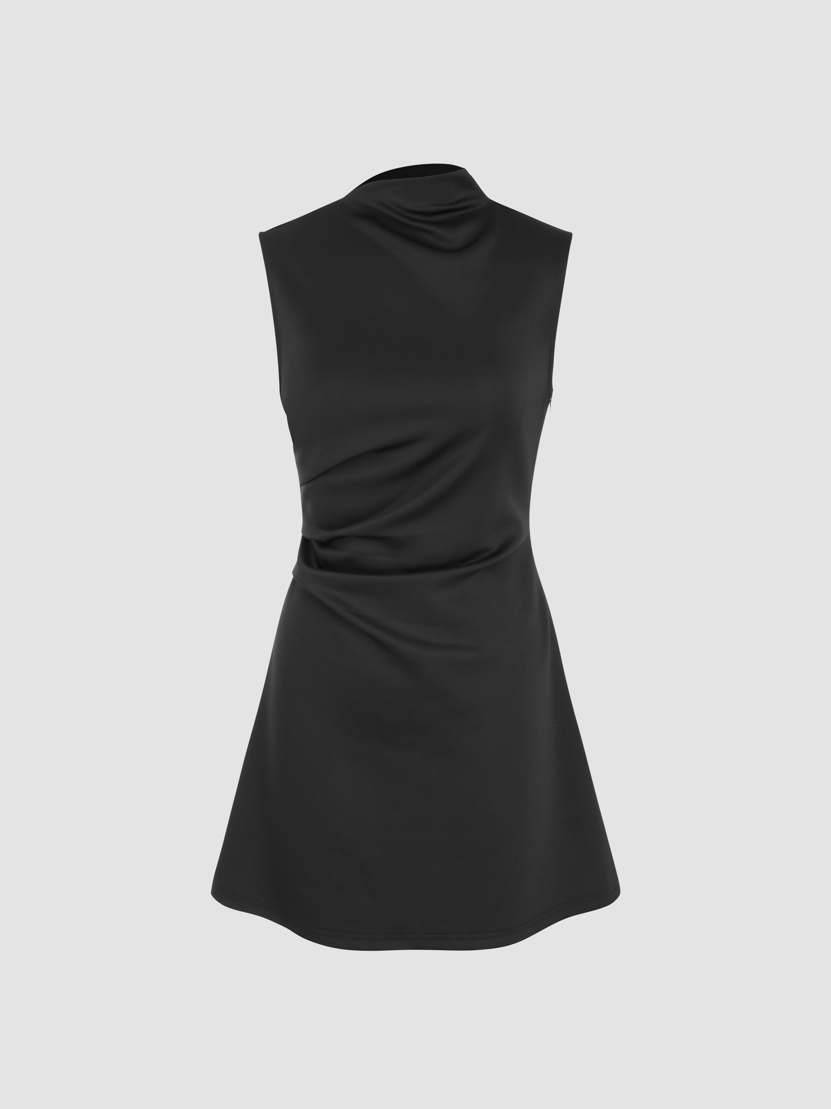 Turtleneck Sleeveless Ruched Mini Dress