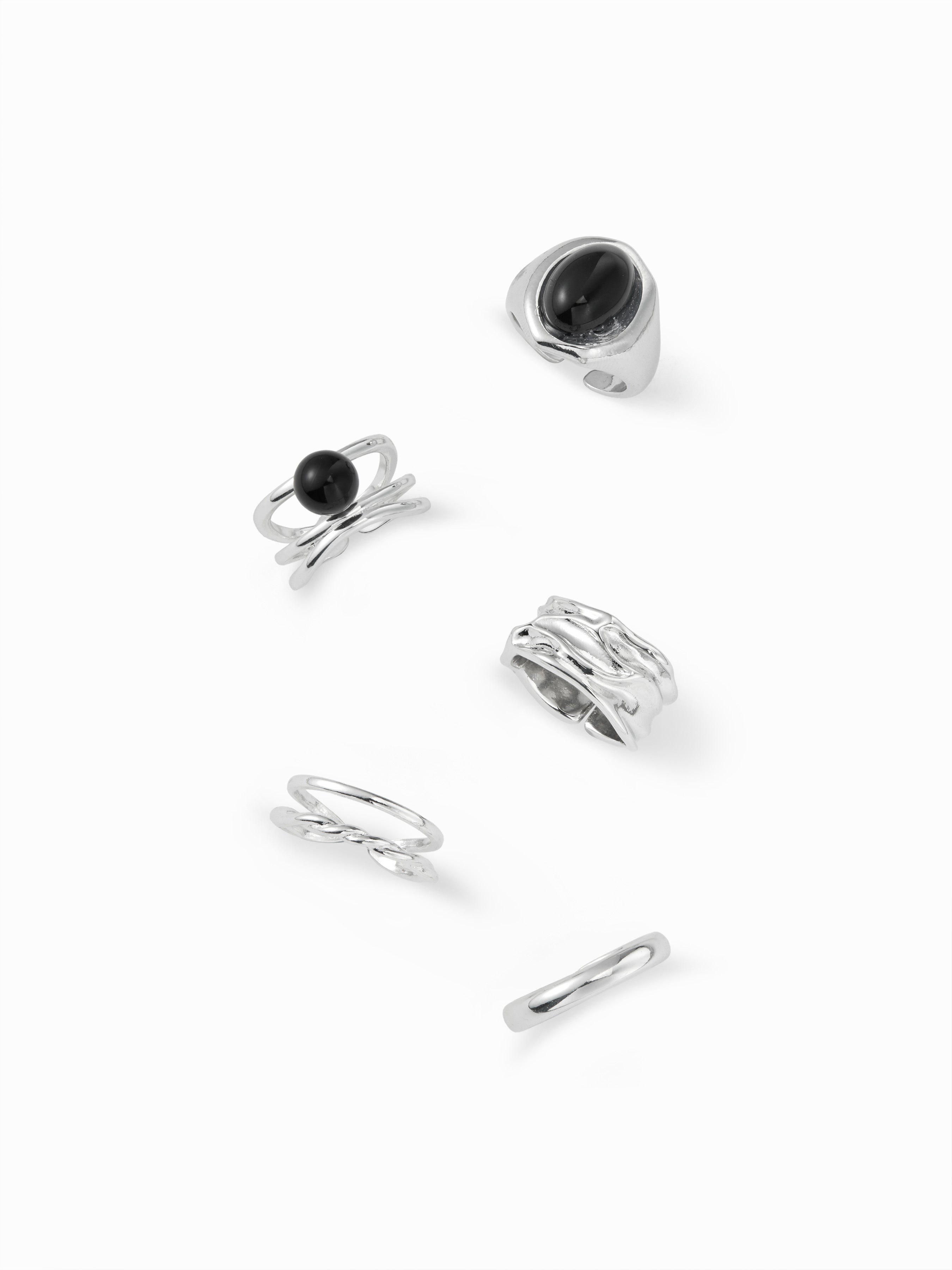 5PCS GEMSTONE & TEXTURED RING SET