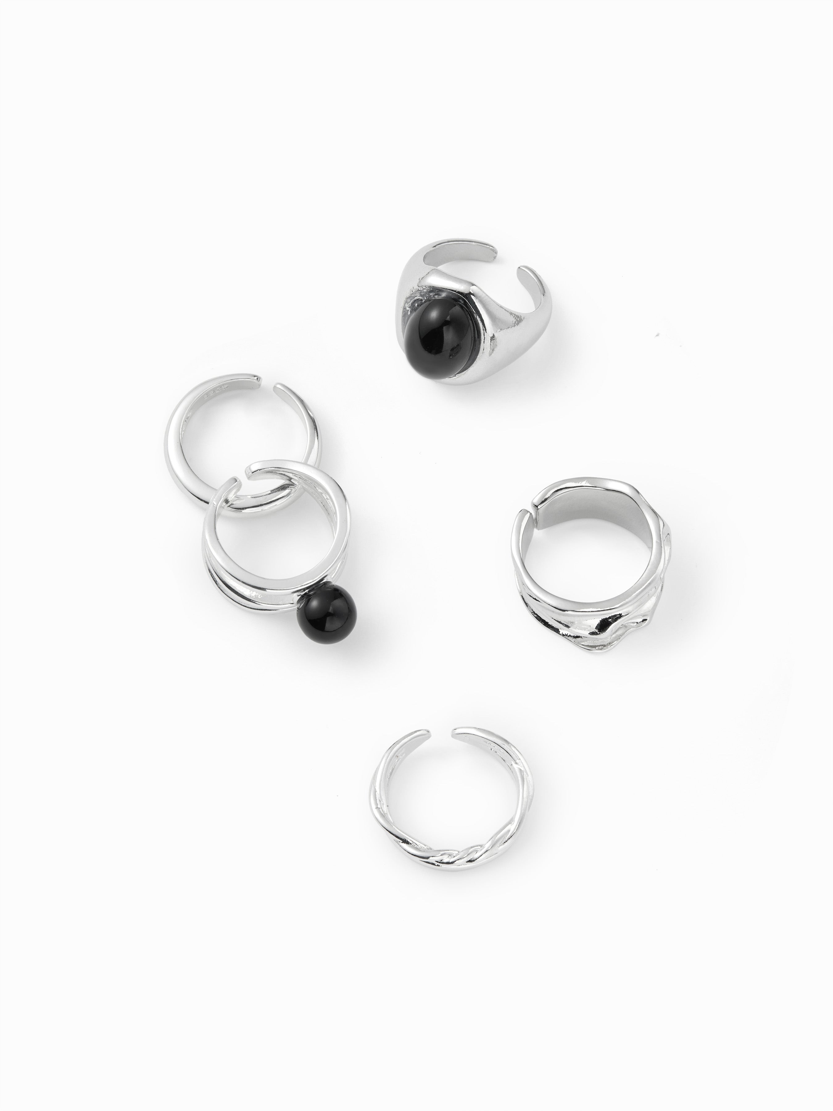 5PCS GEMSTONE & TEXTURED RING SET